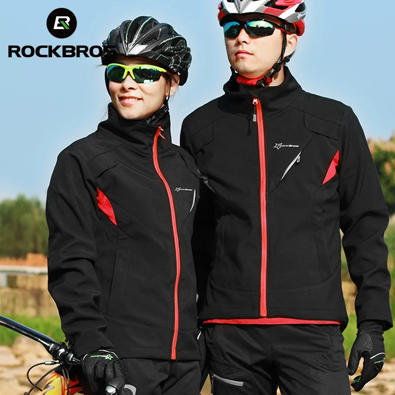 

ROCKBROS Cycling Clothing Set Winter Thermal Fleece Pants Rainproof Windproof Reflective Cycling Jersey Set Men Women Sportswear, Black red and black green