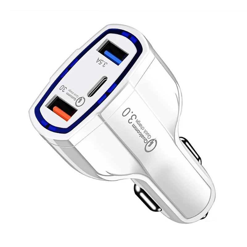 

Mobile 36w adaptor for type-c adapter type fast dual port + pd quick charge car-charger car charger usb c 3-port, White black