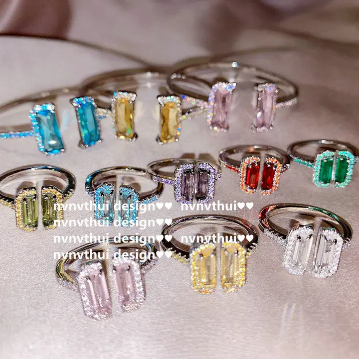 

2021 new fashion crystal ring steel open ring in 8colors ith 18k white gold plated