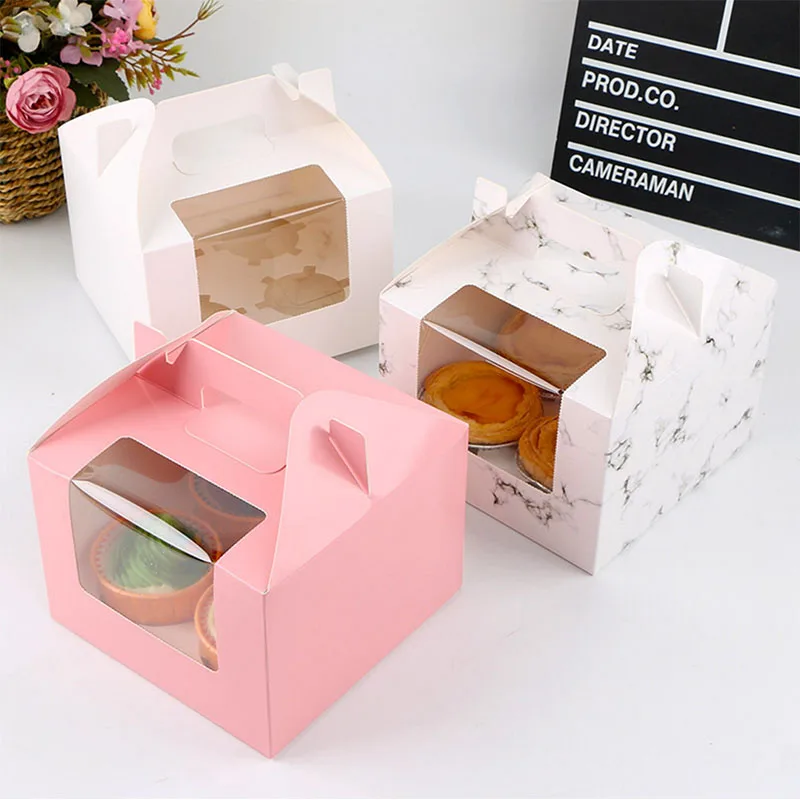 

Wholesale Price Egg Tart Cookie Box 4 Treat Holder Cupcake Box with Handle Cake Packaging Box