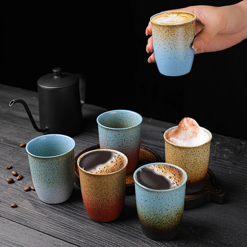 

Japanese Style Creative Retro Ceramic Teacup Reusable Pottery Espresso Coffee Cups Gift Cup Tasas De Cafe, 6 colours as photo showed