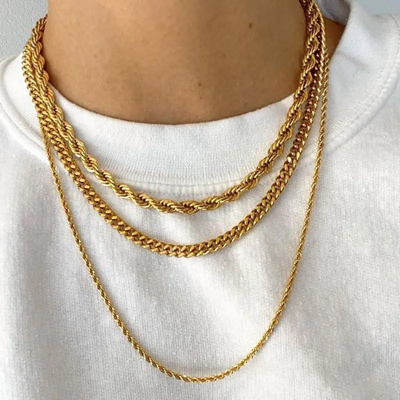 Hot Sell Custom Women Men Hip Hop Jewelry Silver Gold Rope Chain Twist Rope Chain Necklace