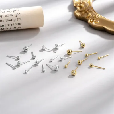 

S925 Sterling Silver Round Bead Peas Stud Earrings Multi Size Ball Beads Stud Earrings For Women