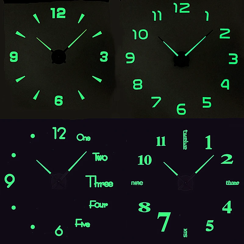 

DIY 3D Clocks Night Luminous Large Wall Clock Acrylic Sticker Light at Dark Quartz Living Room Creative clocks wall home decor, Green