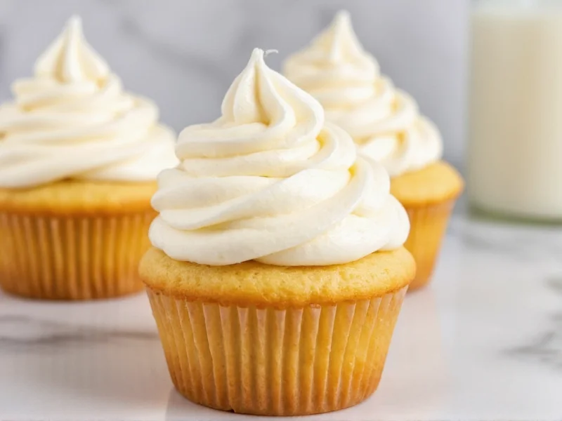 Homemade vanilla frosting swirl on cupcake