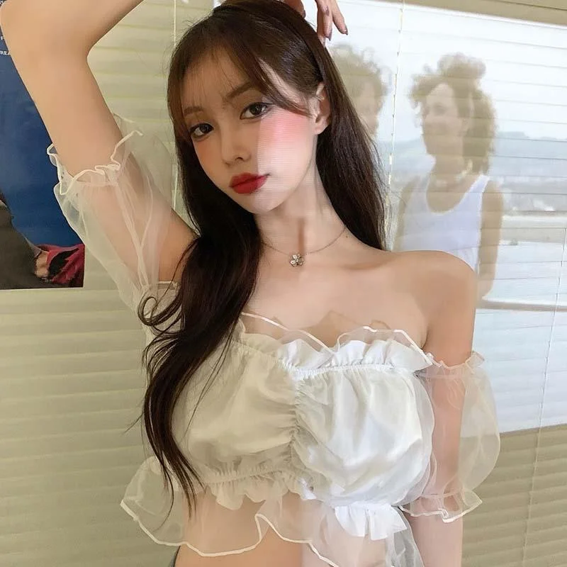 

Casual Stretch Off Shoulder Flare Sleeve Ladies Chiffon Blouse, Picture showed