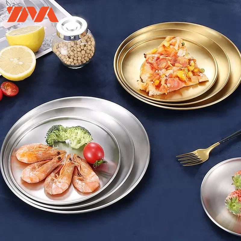 

Stainless Steel Round Korean Style Dinner Plate Dinnerware Dishes Custom Metal Fruit Dessert Plates