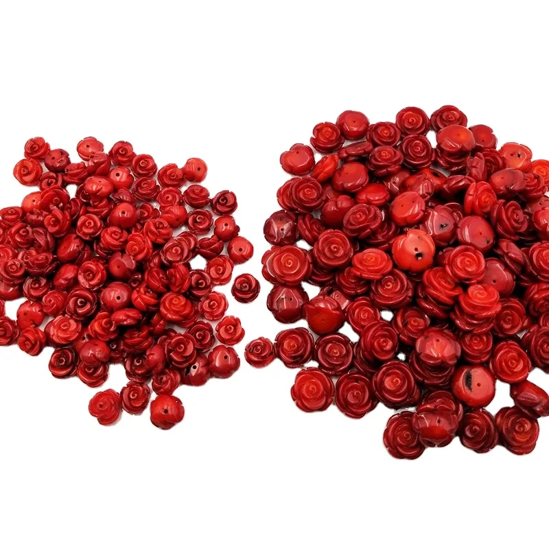 

Price Wholesaler Loose Gemstone Beads Sea Bamboo Red Coral Half Drilled Flower Beads for earring drop and coral jewelry making