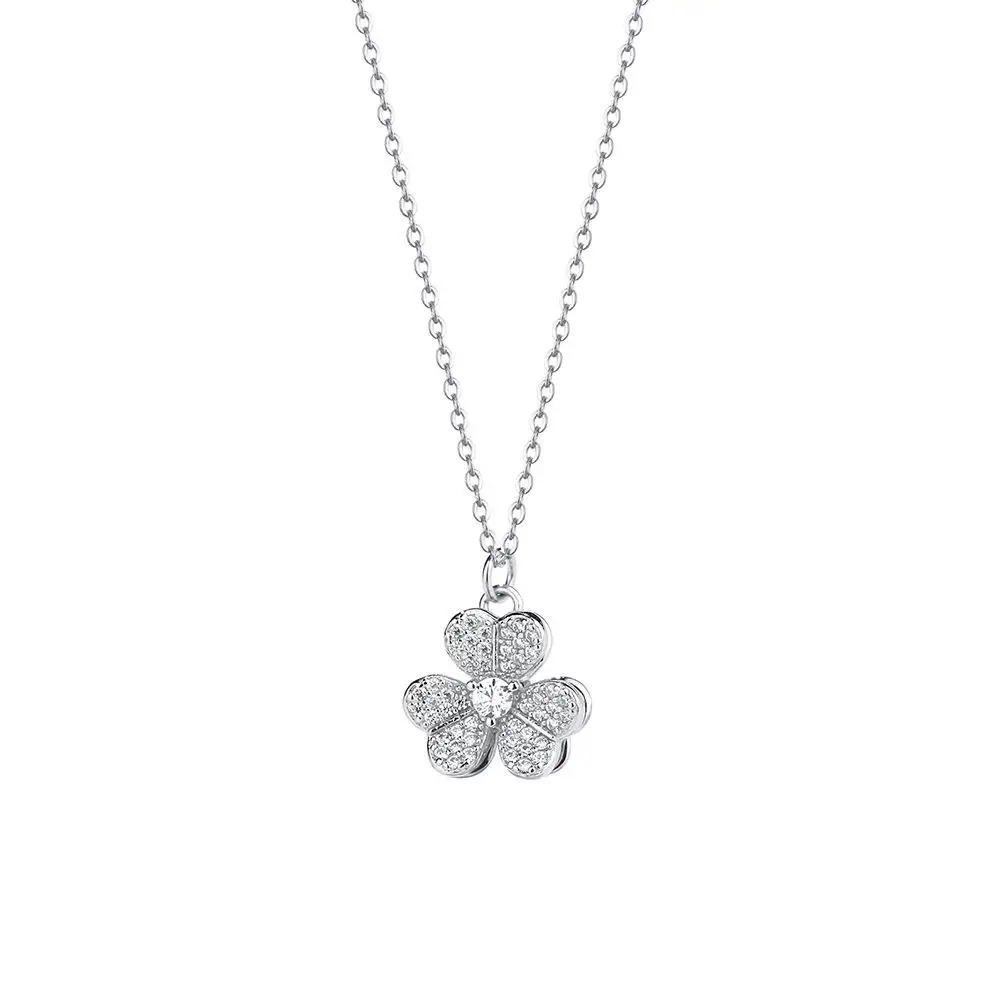 

Classic wholesale 2024 925 sterling silver shamrock necklace zircon pave rotatable clover necklace for women