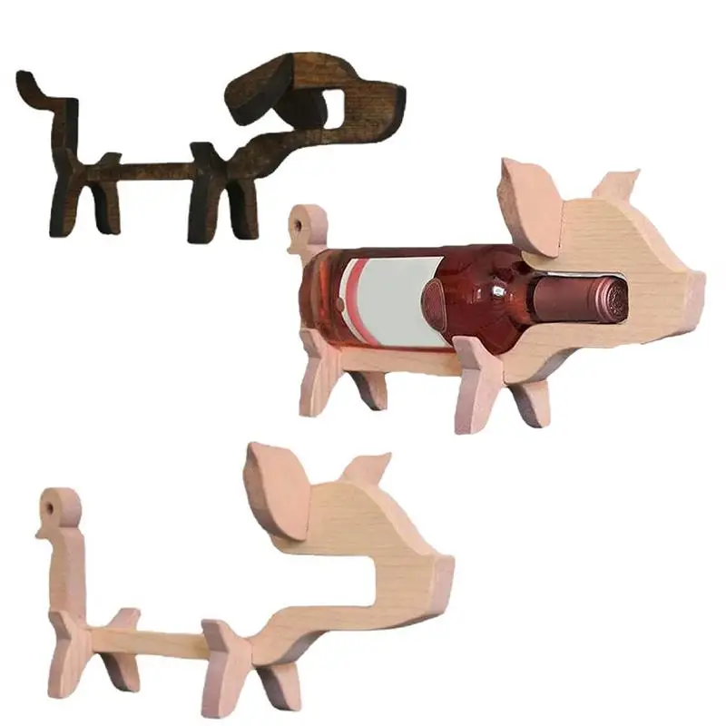 

Gifts Wooden Beagle Wine Rack Creative Pig Dog Shaped Wine Bottle Holder Stand Animal Home Decoration Removable Wooden Wine Rack
