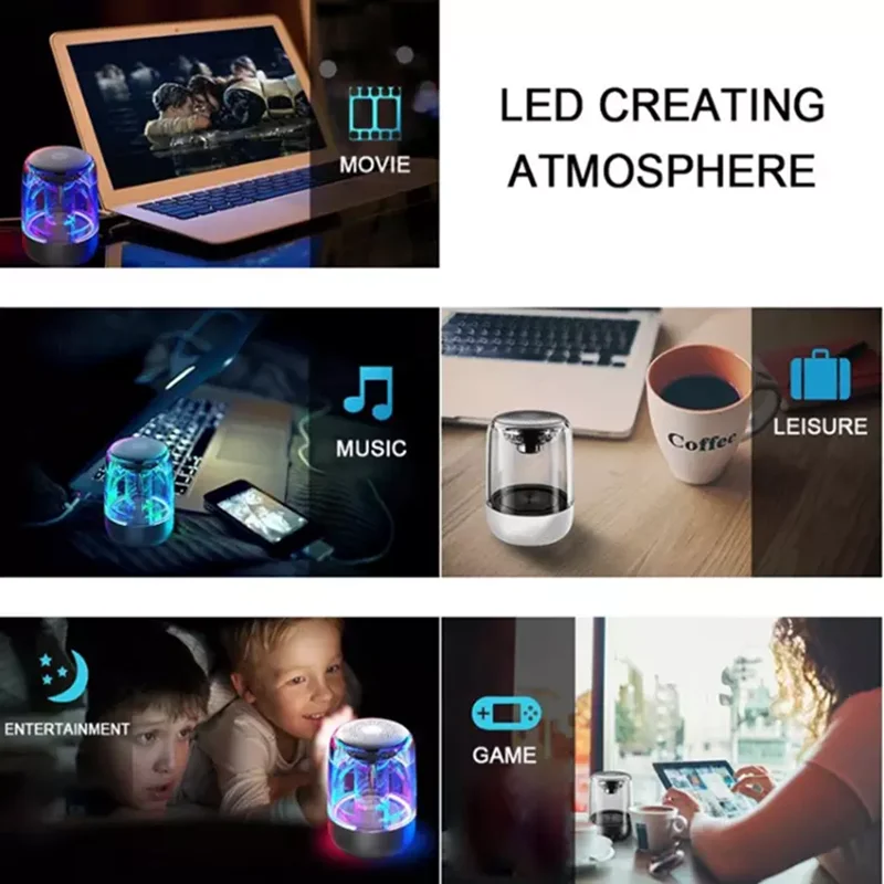 2020 High Quality LED Light Portable Bluetooth Speaker Transparent BT 6D Subwoofer C7 Wireless Mini Speaker - ANKUX.COM