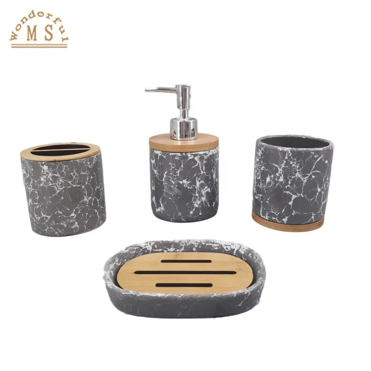 Novel water transfer print ceramic bathroom sets,luxury  ceramic home sanitary sets,daily life granite surface sanitary sets