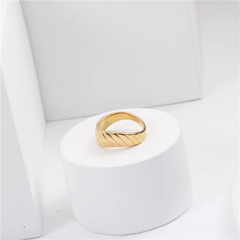 

Fashion Stainless Steel Jewelry 18K Gold Irregular Geometry Striped Rings