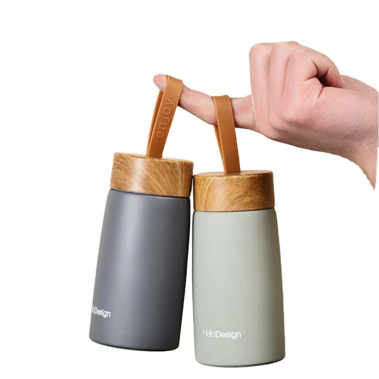 

280ml wood grain 304 vacuum water cup cute MINI bottle thermo mug thermos with rope lid, Customized color water bottle