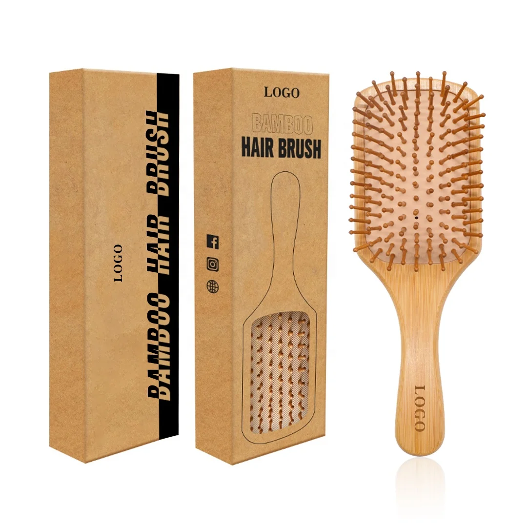 

Hot Selling Custom Logo Eco-friendly Bamboo Comb Paddle Scalp Dryer Massage Hair Detangling Brush