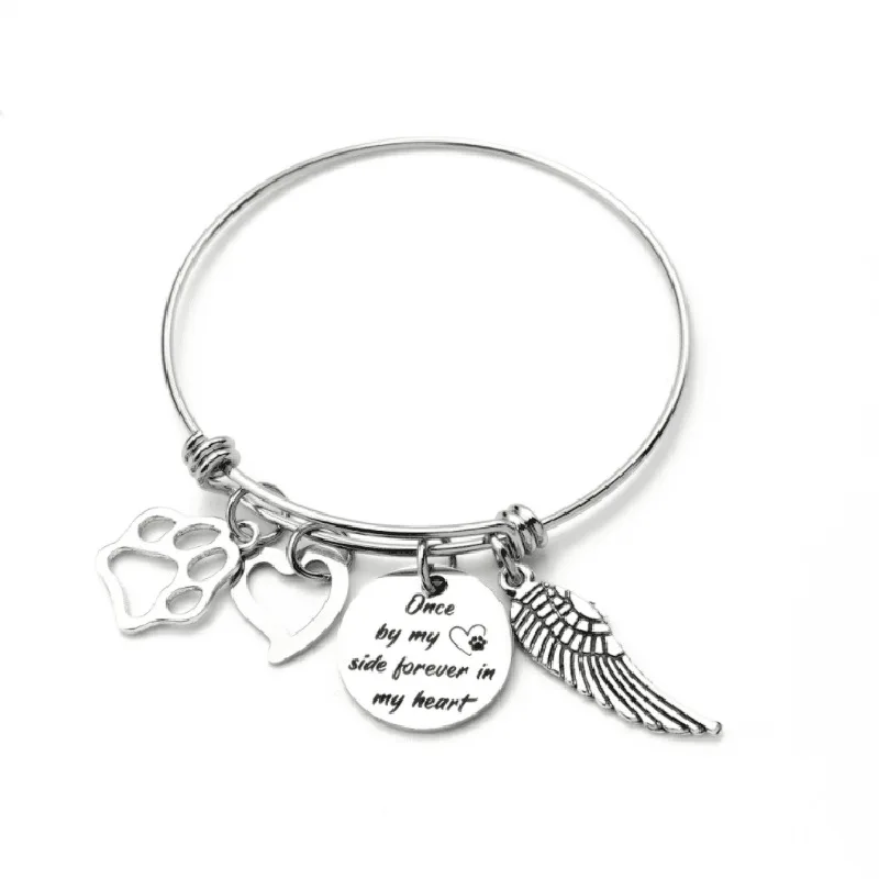 

Dainty Stainless Steel Dog Paw Urn Wing Heart Coin Pendant Bracelet Love Dog Cat Pet Charm Bracelet Expandable Cuff Bangle