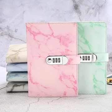 

Wholesale a5 Marble Code lock notebook agenda binder Pu leather cover journal diary planners notebook with insert papers