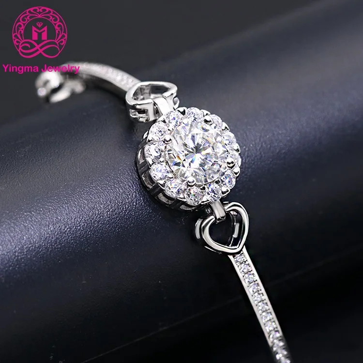 

Elegant 1 carat moissanite bracelet diamond D VVS white color moissanite bracelet with GRA certificate, White gold plated