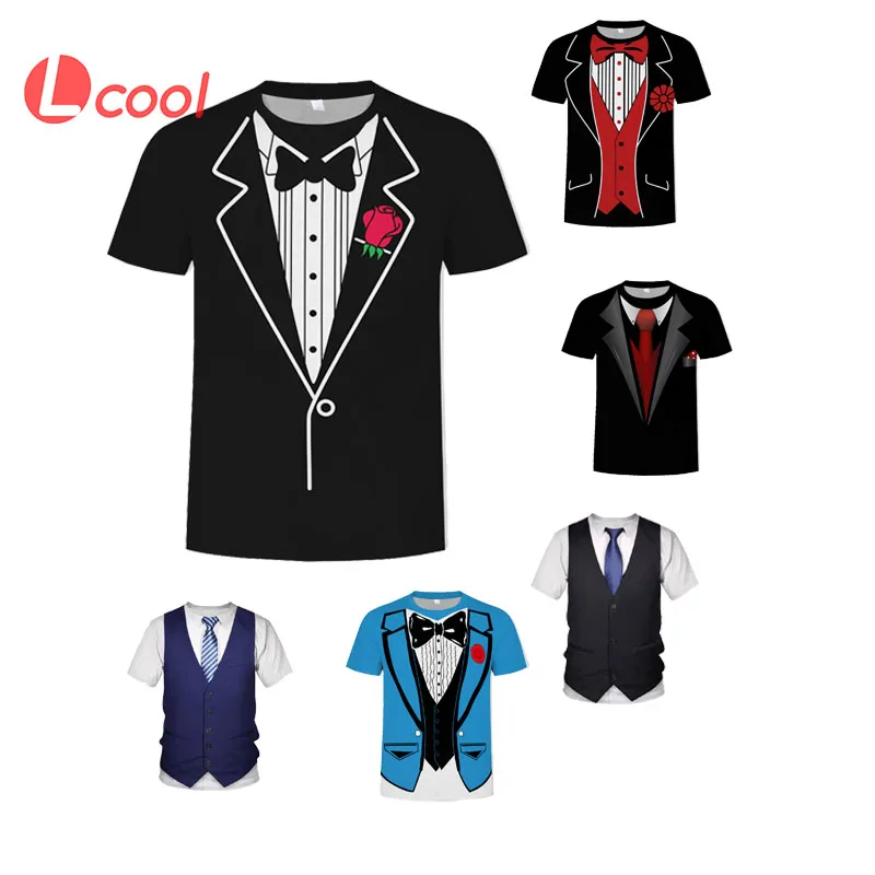 

Lcool HOT Funny Printed 3d Tshirt Short Sleeved Tees Men/women gentleman tuxedo t-shirt