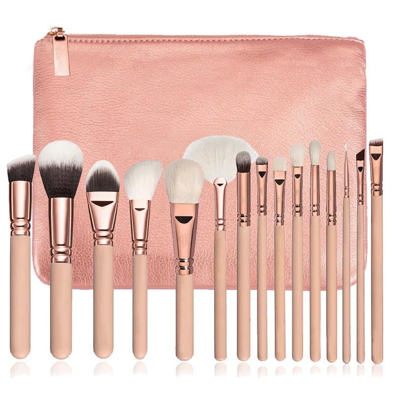 

Wooden Handle Blending Cosmetic Brush Set with Portable Bag Makeup Artist Beauty Supply Hot Selling Professional 15pcs