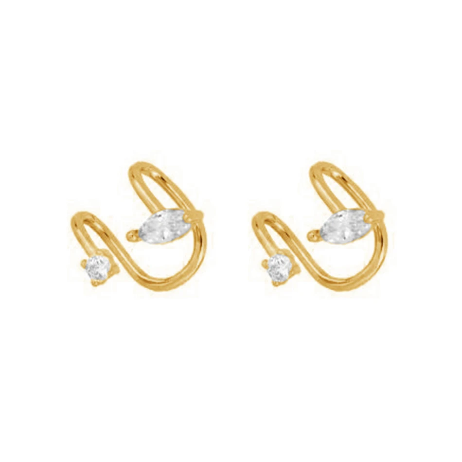 

wholesale 925 sterling silver double cubic zircon 18k gold plated minimalist ear cuff earrings