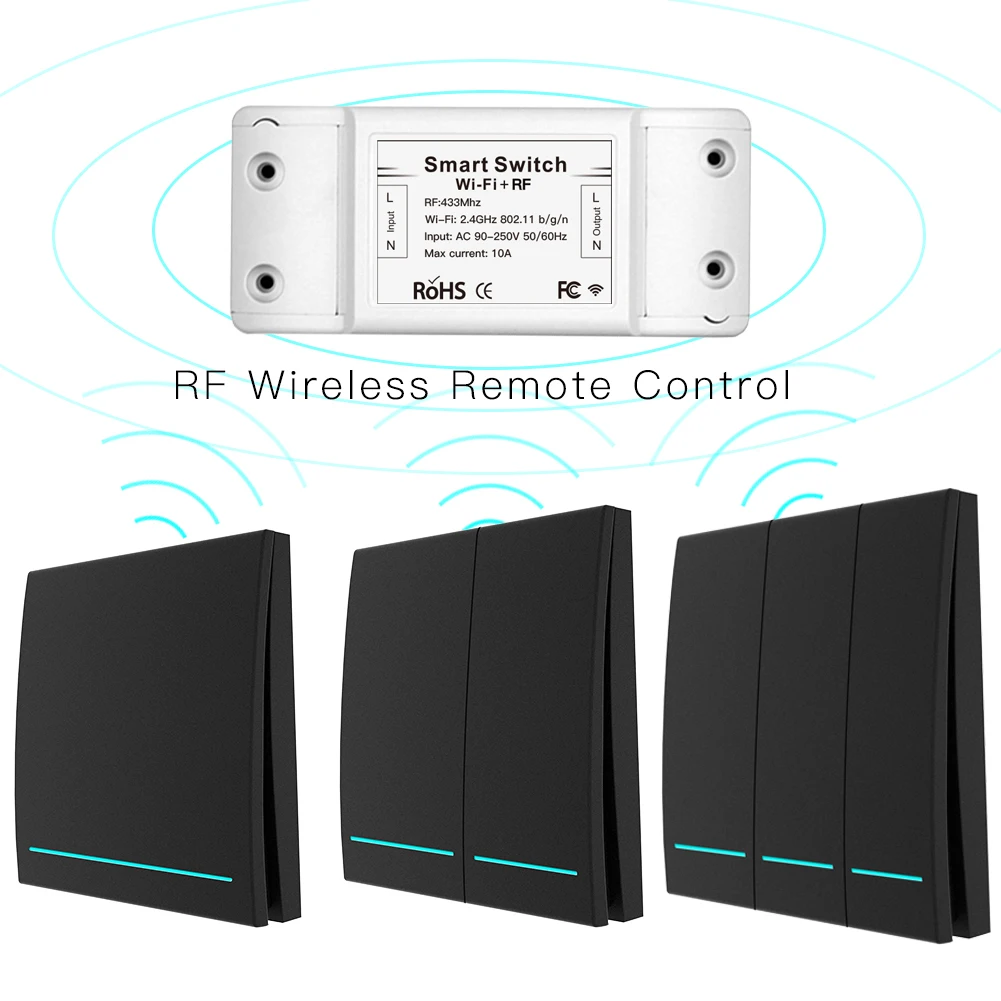 

RF433 Receiver Wifi Wireless RF Remote Control Smart Push Button Switch,Smart Life/Tuya APP,Works with Alexa Google Home.
