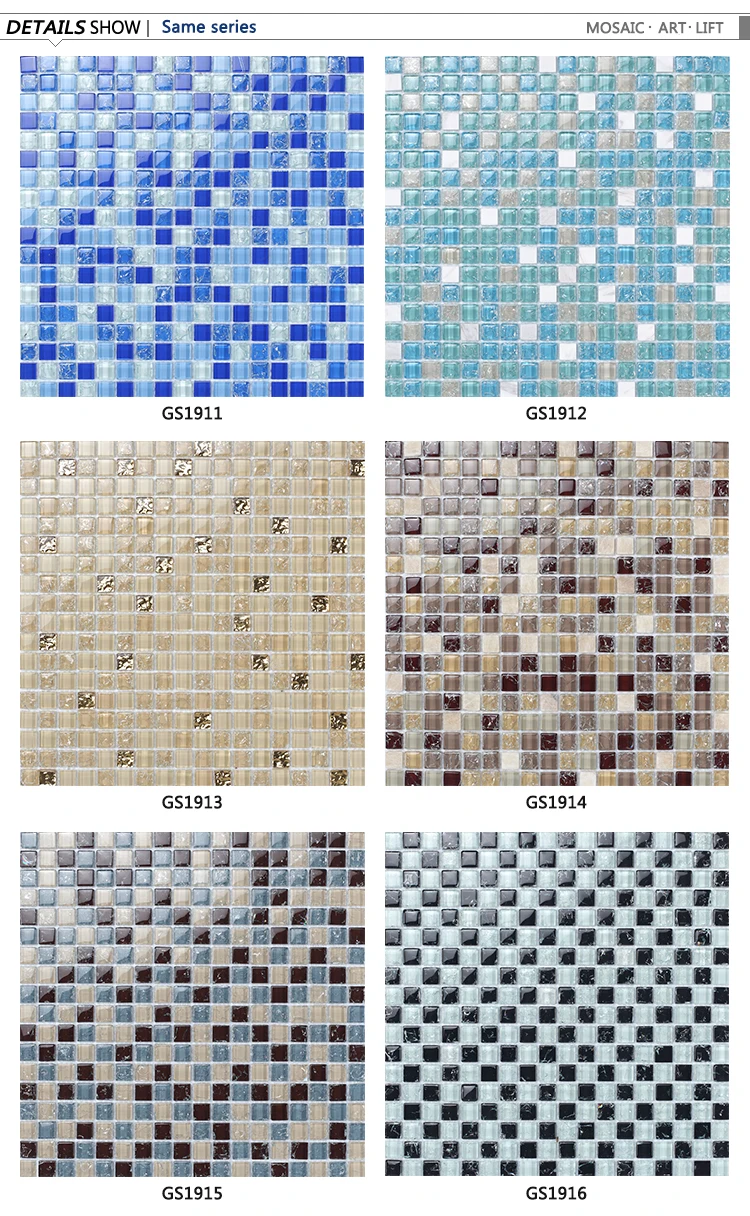 China supply ice cracked crystal glass mosaic tile mixed free pattern sheets design for wall or floor decor