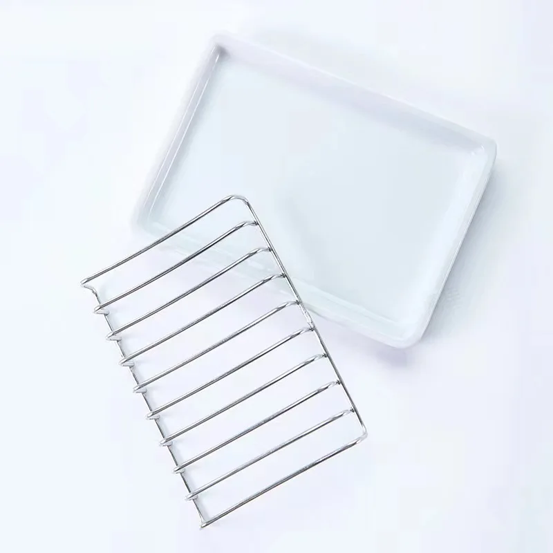 

Newest Ceramic Soap Dish with Stainless Steel Drain Tray Self Draining Soap Holder Sponge Holders for Shower Bathroom Kitchen Si