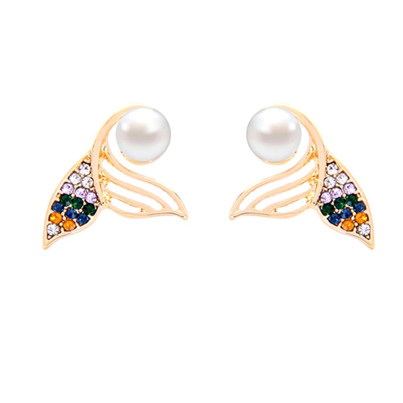 

E0104 2021 Jewelry Manufacturer Simple Fishtail Mermaid Stud Gold Plated Earrings 18K Women Pearl Wholesale Lots Minimalist