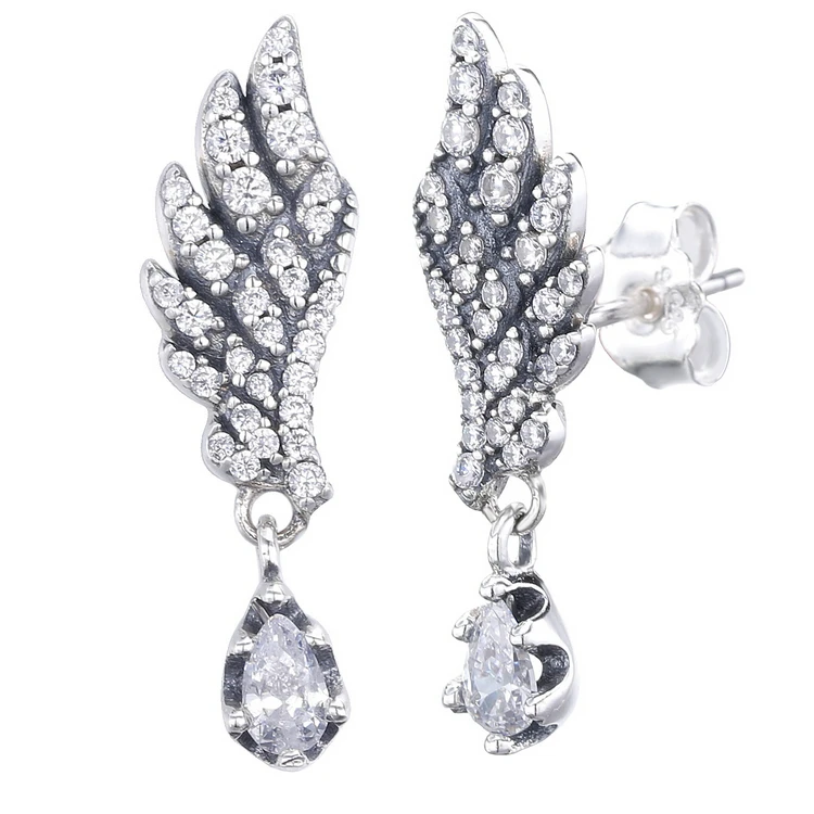 

Statement jewelry earrings wing silver earring zirconia charm women earrings
