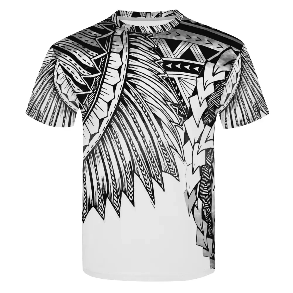 

MOQ 2020 Fashion High Quality Polynesian Traditional Tribal Pattern O Neck T Shirts Male Tops Custom Mens Black T Shirt Printing