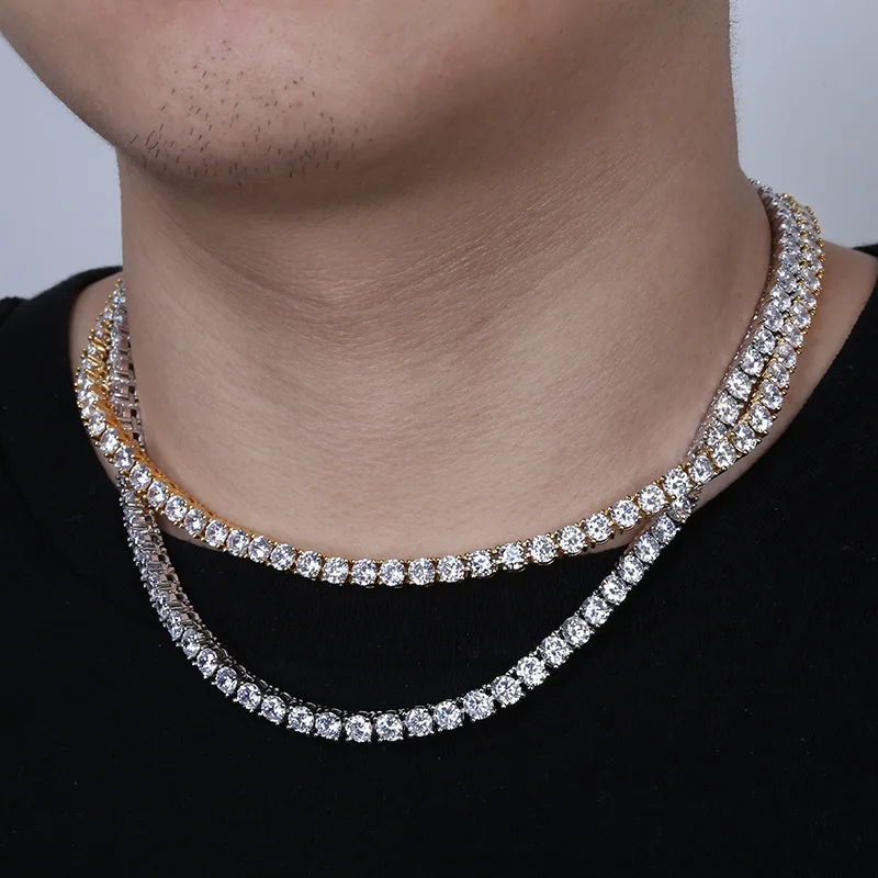 

Dropshipping 5mm Tennis Chain 1 Row Diamond Necklace Iced Out Hip Hop Golden Tennis Chain Bling CZ Necklace