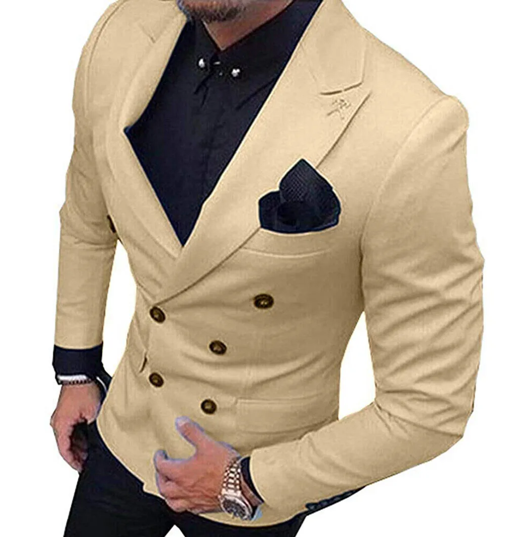 

2022 New Champagne Men's Suit Double-Breasted Notched Lapel Business Suits Groom Tuxedos Formal Suits 2Pieces(Blazer+Pants)
