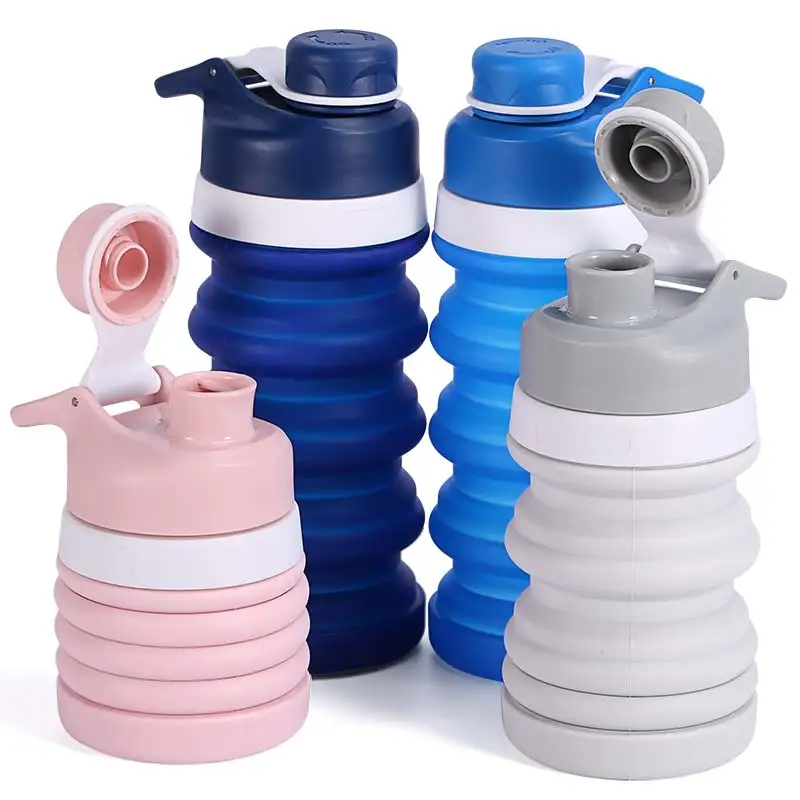 

BPA Free Plastic Silicone Foldable Sports Drinking Collapsible Water Bottle, Customized color