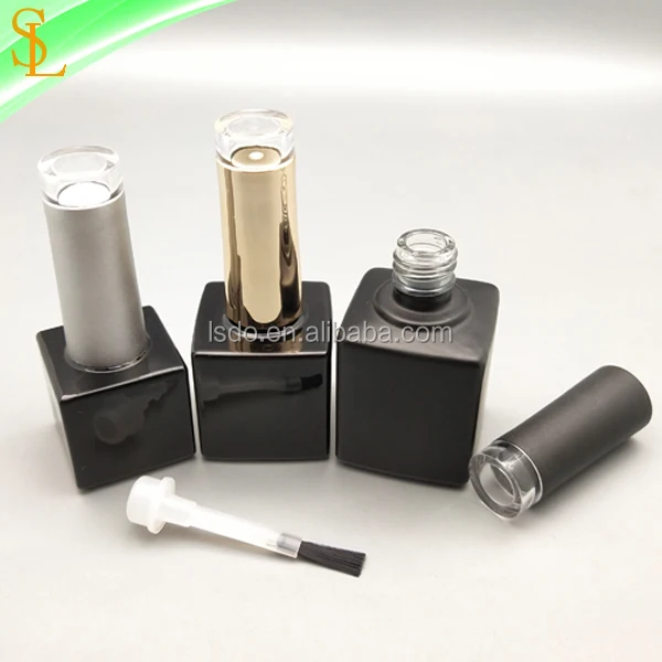 Empty 7ml 10ml 15ml Square Black Uv Nail Gel Polish Bottles With Fancy Clear Top Caps And Gel