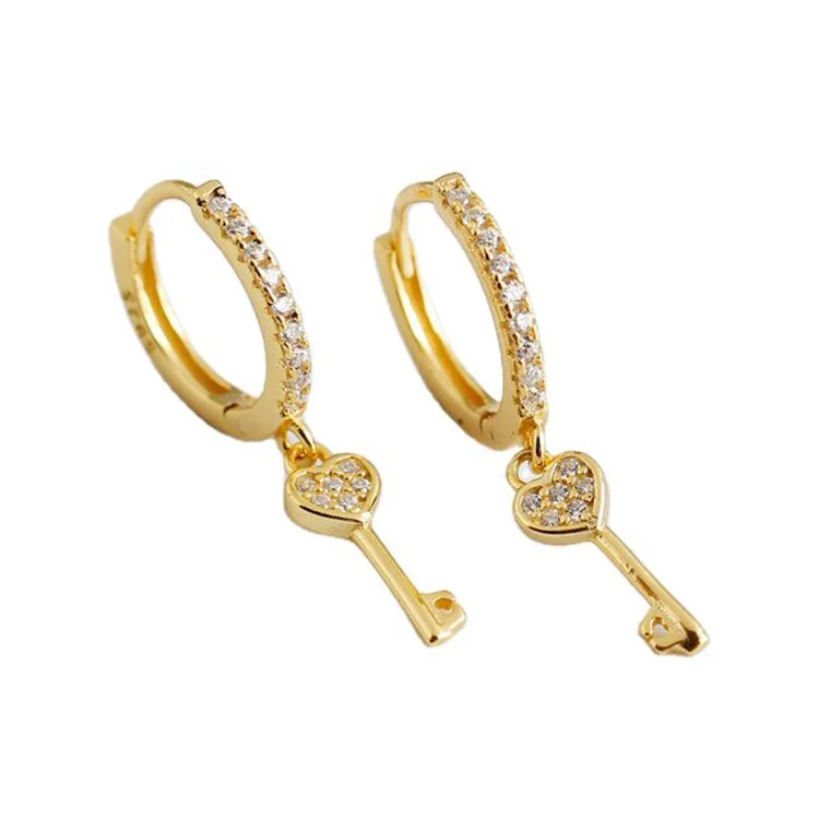 

Korean gold plated jewerly long sterling silver key earring 925 earrings
