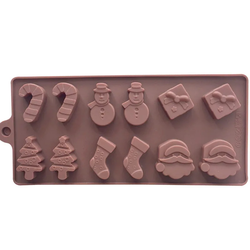 

0665 Christmas Series 12 with Santa Sock Tree DIY Cake Baking Tool Silicone Ice Tray Chocolate Mould, Chocolate color