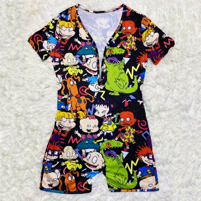 

Custom Logo adult onesie pajama for women v-neck bodycon short sleeve bodysuit short romper sleepwear pajamas summer jumpsuit
