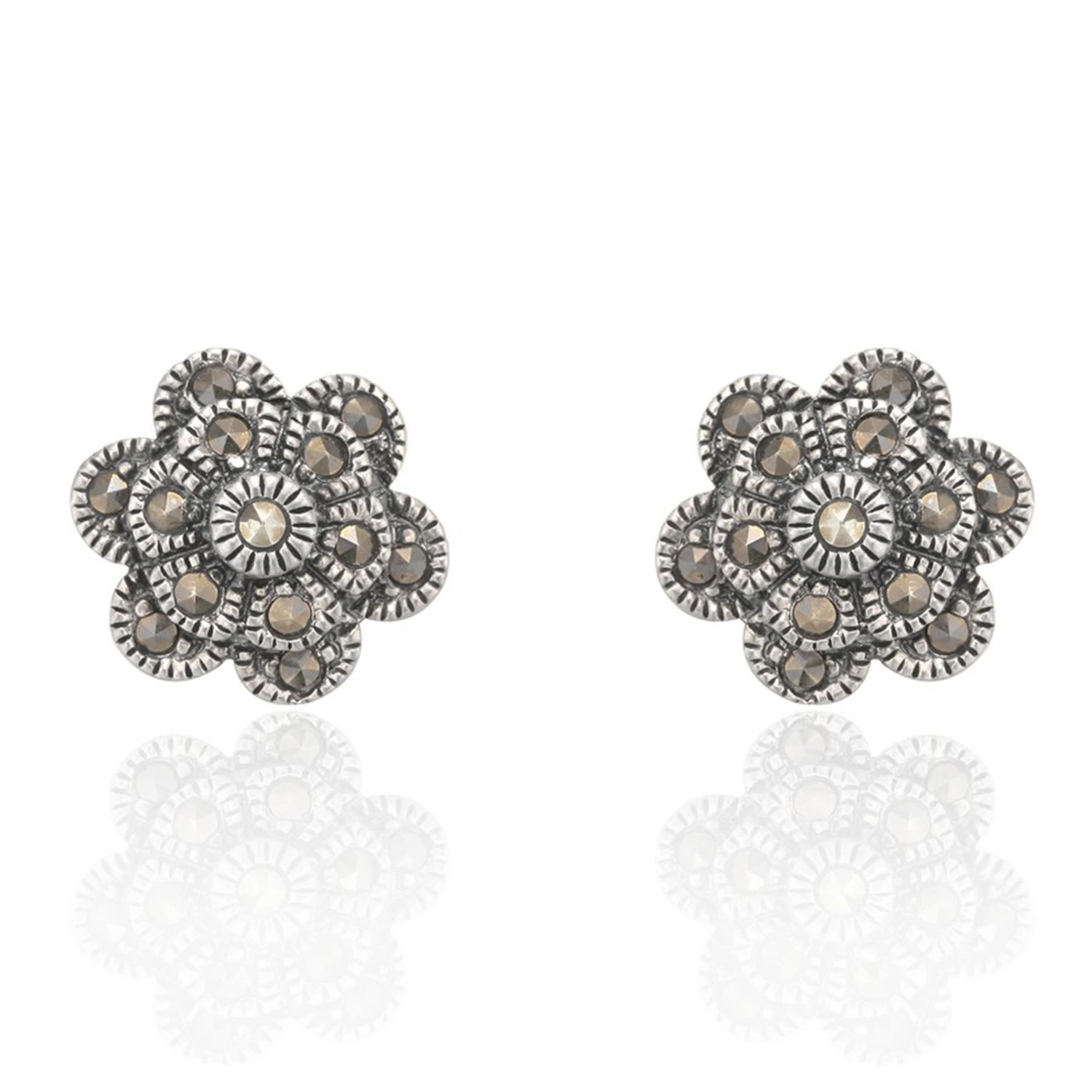 Marcasite high quality zircon flower earrings 925 silver stud earrings female jewelry for women gift(图2)