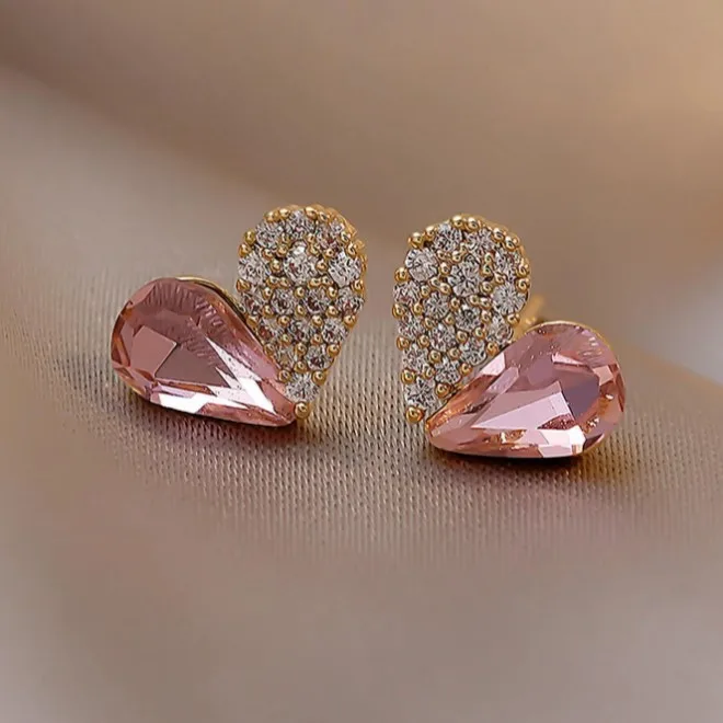 

fashion pink stud heart new crystal earring 2021