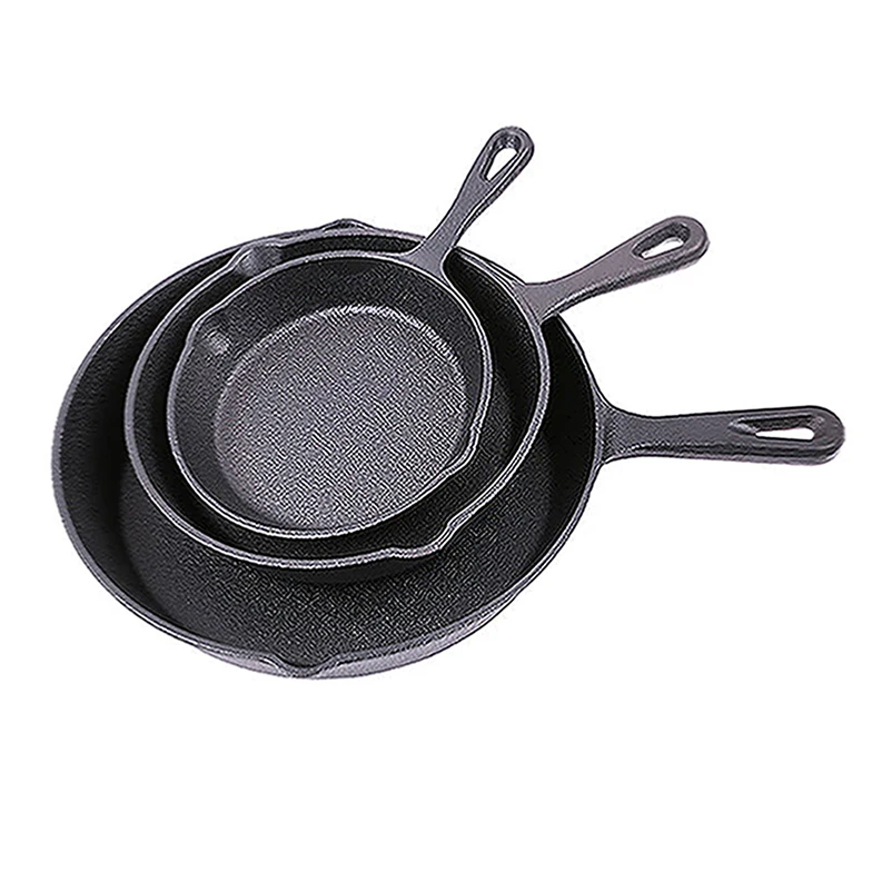 

Premium 3pcs 3 Pieces Lodge Skillet Silicone Handle Frying Cast Iron Fry Pan For Household, Balck