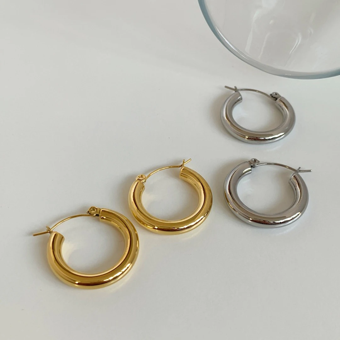 

23mm Chunky Hoop Earrings for Women Polished Circle 18K Gold Plated Earring French Minimalist Vintage Stainless Steel Jewelry, Gold/silver