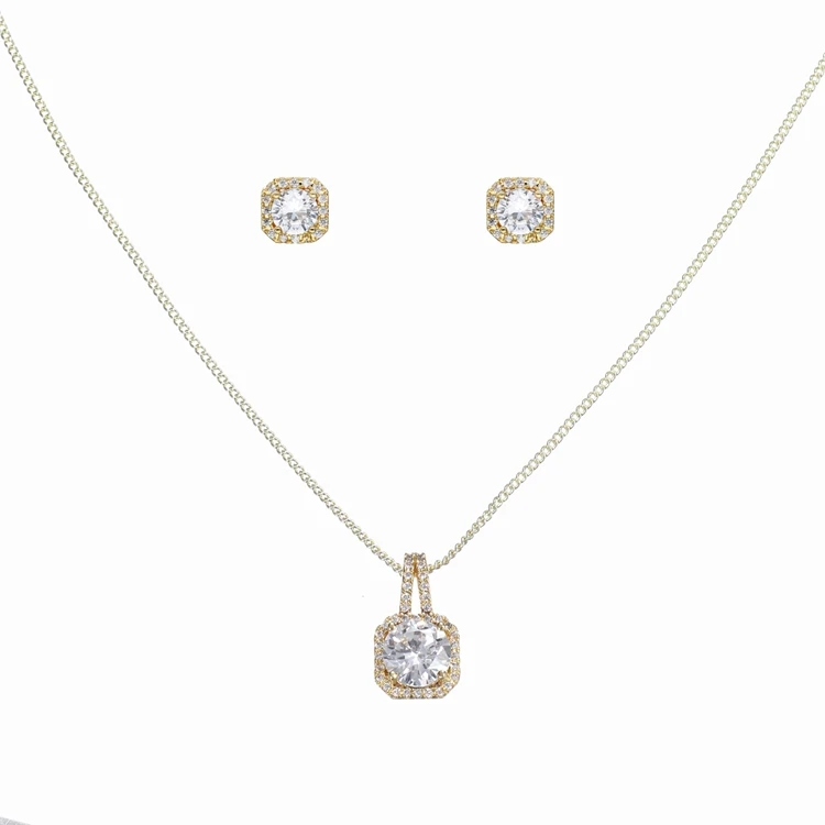 Fashion simple square Bridal pendant earring wedding earring accessories jewelry set