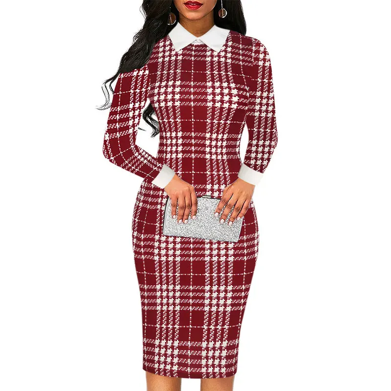 90824-MX25 European style long sleeve turn-down collar women casual dresses