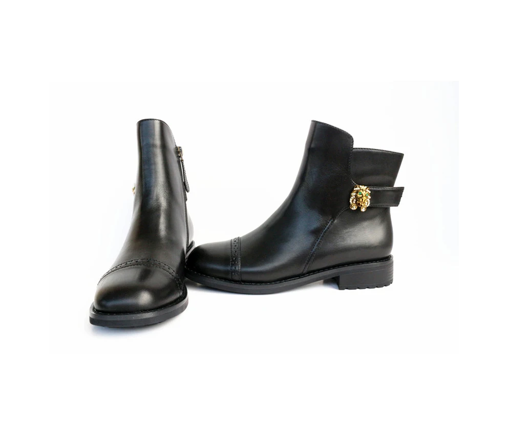 

2021 Winter Women Genuine Leather Zipper Chunky Low Heel Ankle Boots Lady Bootie