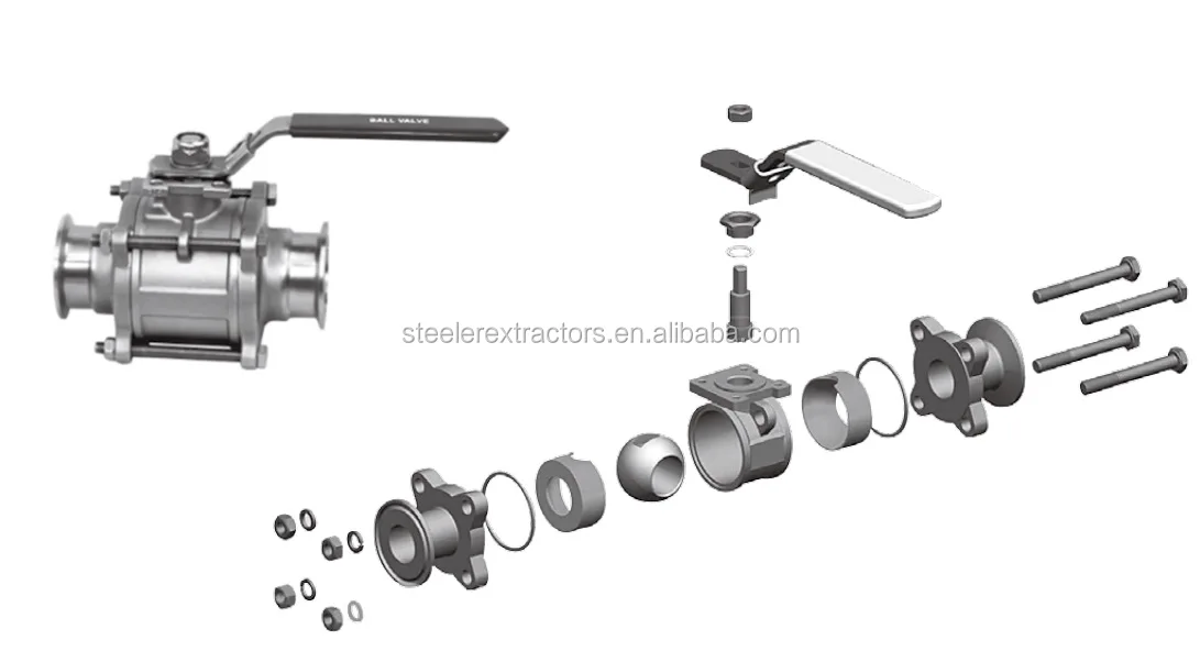 Stainless Steel 304 sanitary 2 inch 3PC Ball Valve with Clamp Ends