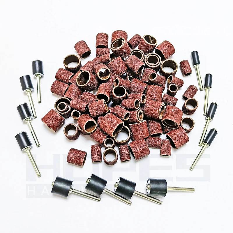 100pcs Grits 80-600# 1/2 3/8 1/4 Dremel Sanding Drum Band Kit With 1/8 2.35mm Mandrels Grinder Rotary Abrasive Grinding Tools