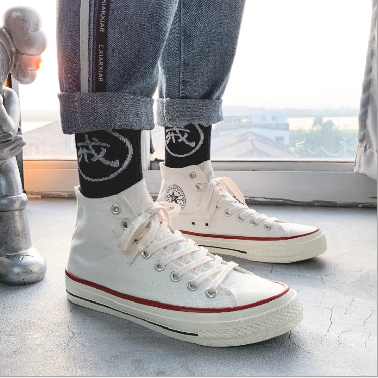 

Korean Version High Ankle Top Grade Classic Canvas Shoes Men Casual Shoes For Men and Women Flat Shoes Unisex, As picture