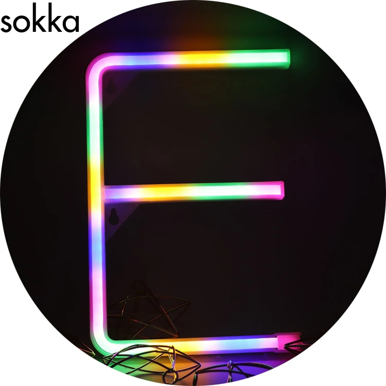 Rainbow color 22cm High Letter E neon lights for bedroom