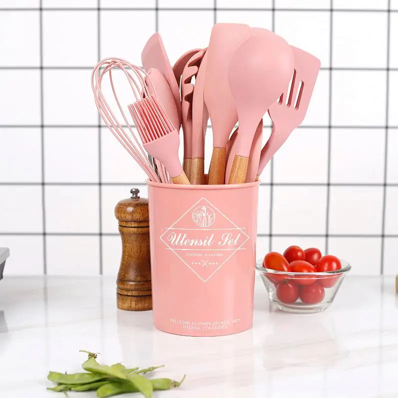 

Amazon hot selling kitchen utensils with wooden pattern on the handle